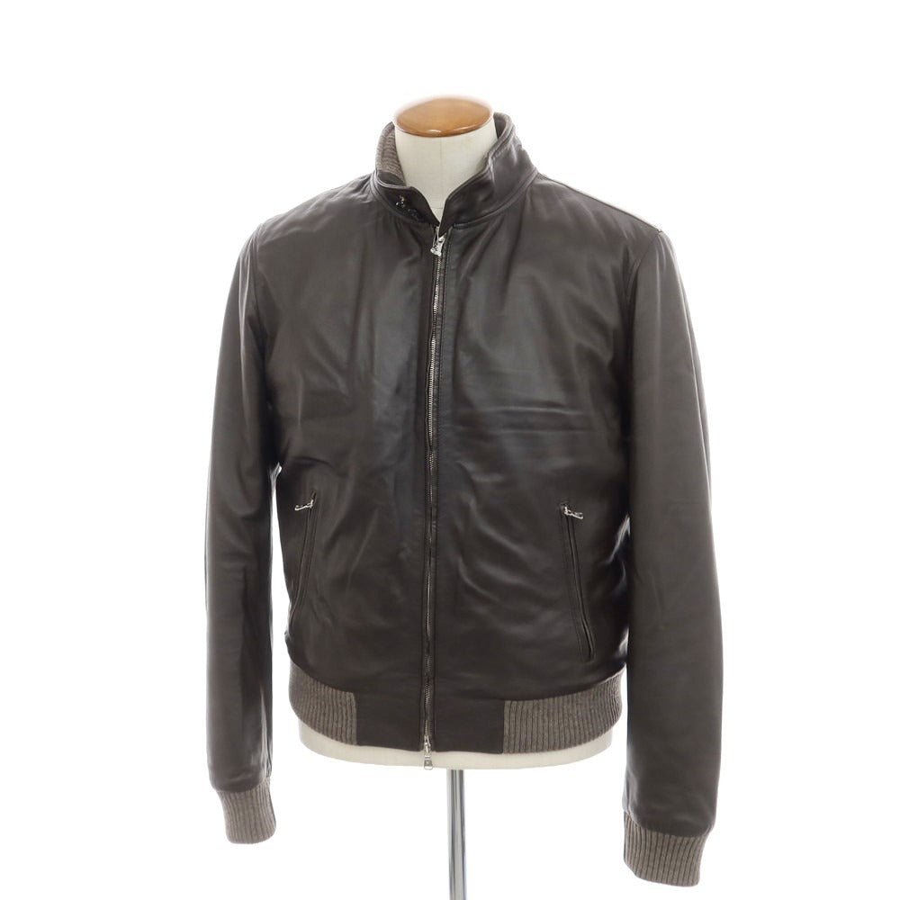 【中古】ハケットロンドン HACKETT LONDON ラムスキン ジップアップ レザーブルゾン ダークブラウン【 M 】【 状態ランクB 】【 メンズ 】