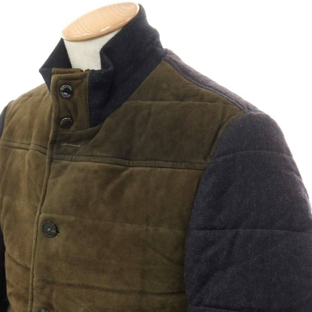 【中古】ハケットロンドン HACKETT LONDON ゴートスエード ウール 中綿 レザーブルゾン カーキxグレー【 XS 】【 状態ランクC 】【 メンズ 】