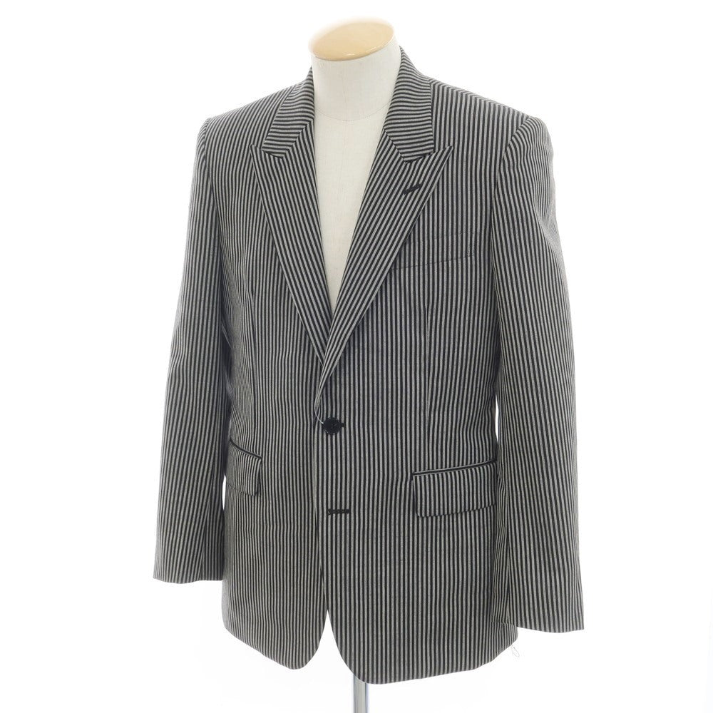 【中古】ジョンローレンスサリバン JOHN LAWRENCE SULLIVAN ウール ストライプ 2B テーラードジャケット オフホワイトxブラック【 44 】【 状態ランクB 】【 メンズ 】 [EPD]