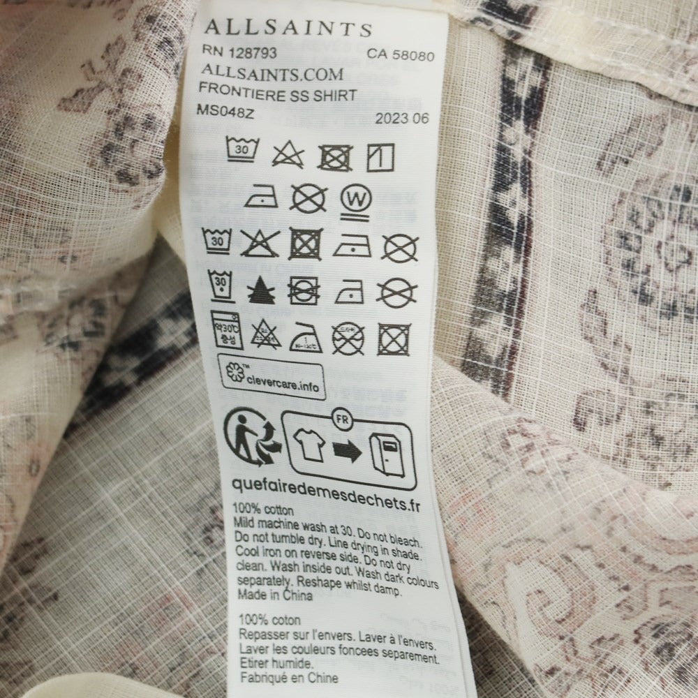 [Used] AllSaints Cotton Open Collar Short Sleeve Shirt Beige [XS] [Condition Rank B] [Men&