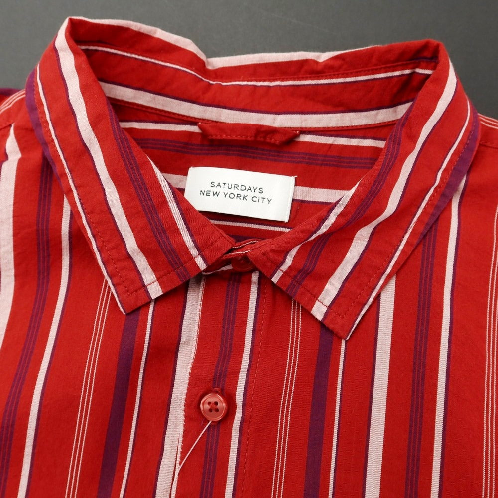 【中古】サタデーズ ニューヨークシティ Saturdays NYC コットン 半袖シャツ レッドxパープル【 L 】【 状態ランクB 】【 メンズ 】