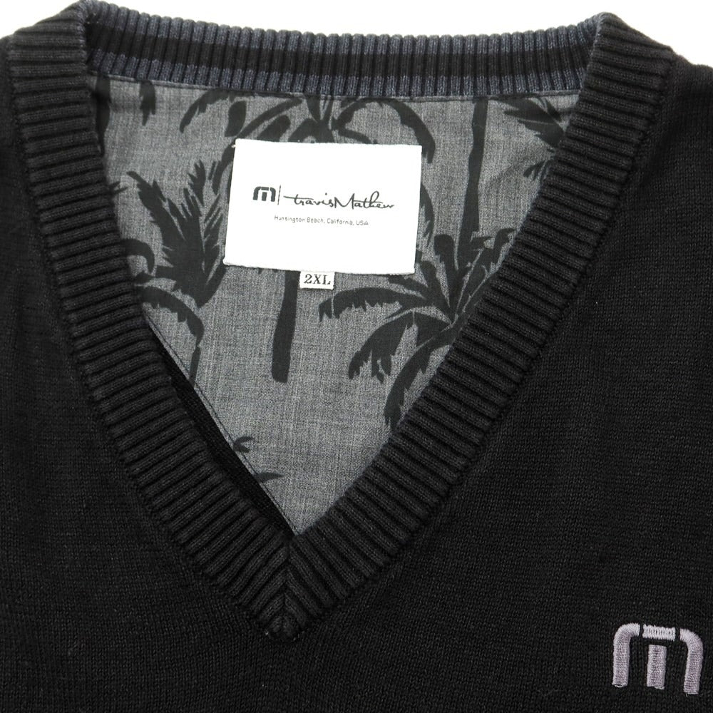 [Used] TravisMathew Linen Cotton Knit Vest Black x Dark Gray [2XL] [Condition Rank C] [Men&