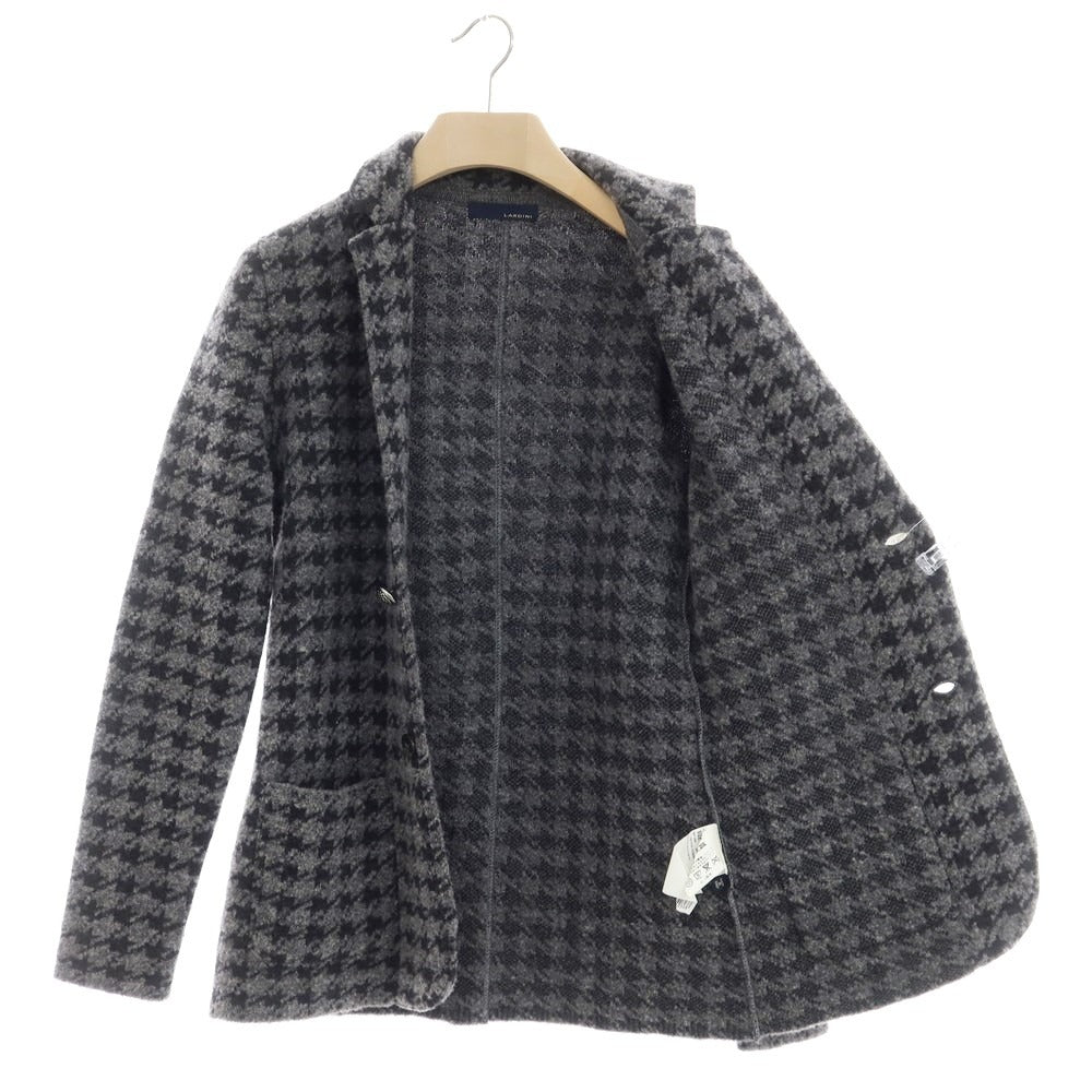 【中古】ラルディーニ LARDINI ウールポリエステル ハウンドトゥース 2B ニットジャケット グレーxブラック【 XS 】【 状態ランクB 】【 メンズ 】