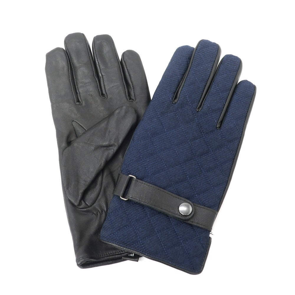 [Used] THE SUIT COMPANY Quilted Polyester Leather Gloves Navy x Black [24cm] [Condition Rank C] [Men&
