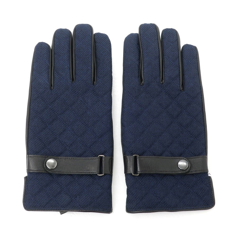 [Used] THE SUIT COMPANY Quilted Polyester Leather Gloves Navy x Black [24cm] [Condition Rank C] [Men&