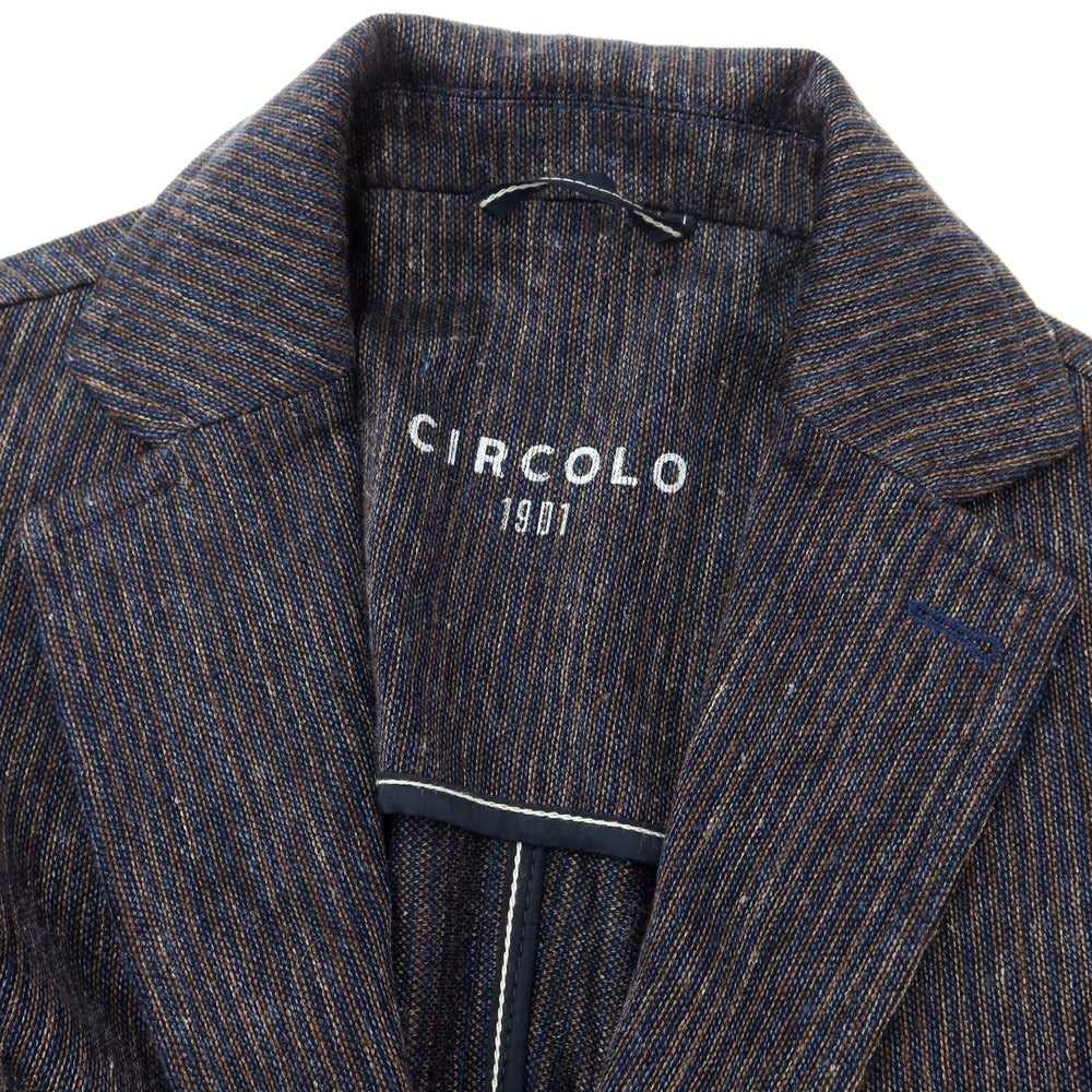 [Used] CIRCOLO 1901 Cotton linen striped casual jacket
 Navy x Dark Brown [Size 44] [NVY] [S/S] [Condition Rank B] [Men&