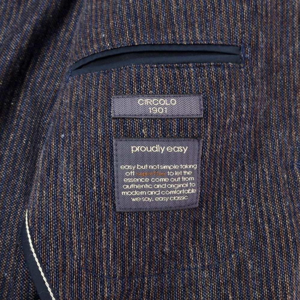 [Used] CIRCOLO 1901 Cotton linen striped casual jacket
 Navy x Dark Brown [Size 44] [NVY] [S/S] [Condition Rank B] [Men&