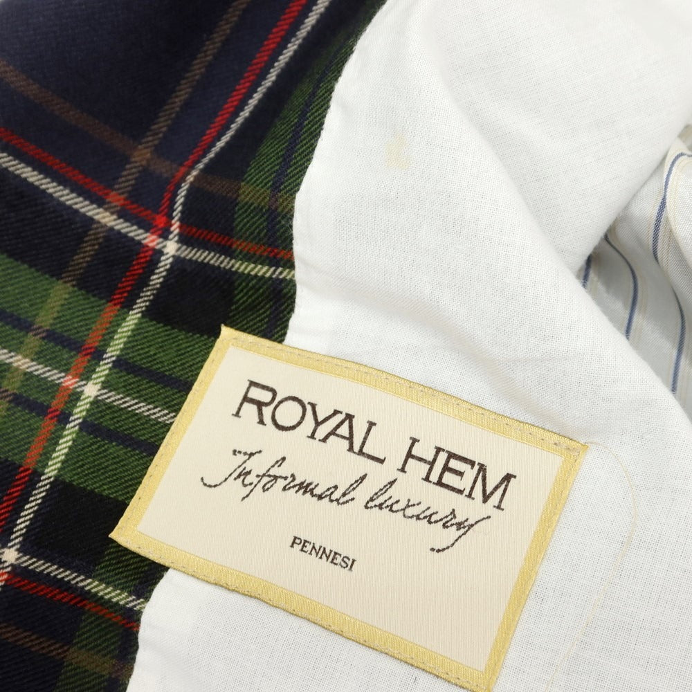 【中古】ロイヤルヘム Royal Hem ウールコットン チェック 2B カジュアルジャケット ネイビーxオリーブグリーン【 48 】【 状態ランクA 】【 メンズ 】