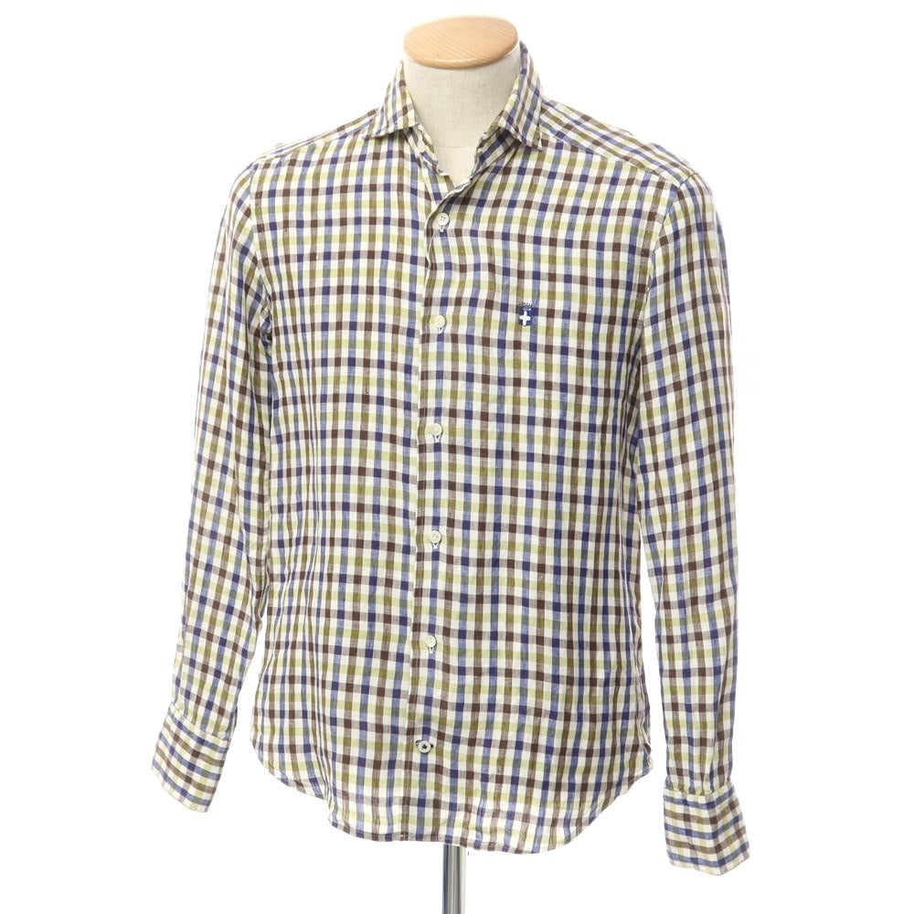 [Used] TRUZZI linen check casual shirt
 White x Brown [Size 37] [WHT] [S/S] [Condition Rank C] [Men&