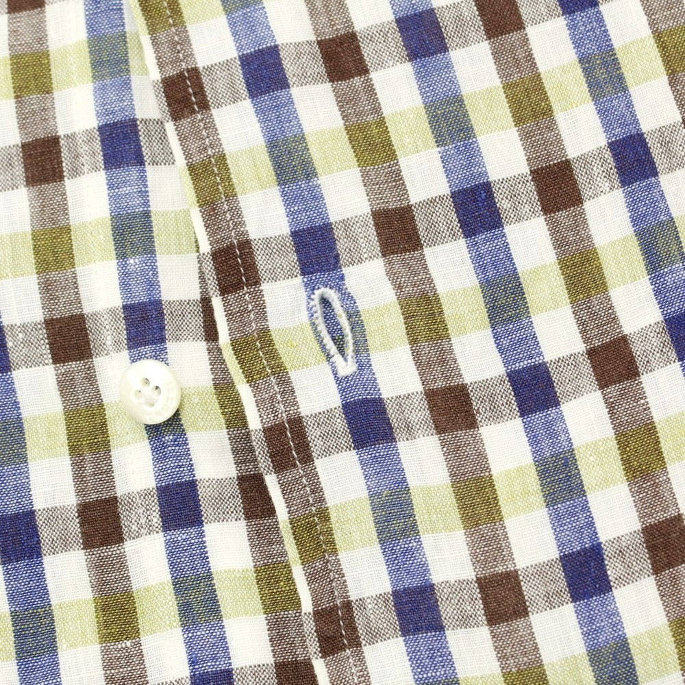 [Used] TRUZZI linen check casual shirt
 White x Brown [Size 37] [WHT] [S/S] [Condition Rank C] [Men&