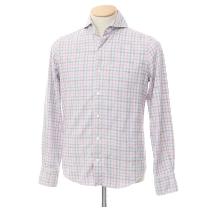 [Used] Finamore Cotton Flannel Check Horizontal Collar Shirt Light Blue x Pink [37] [Condition Rank C] [Men&