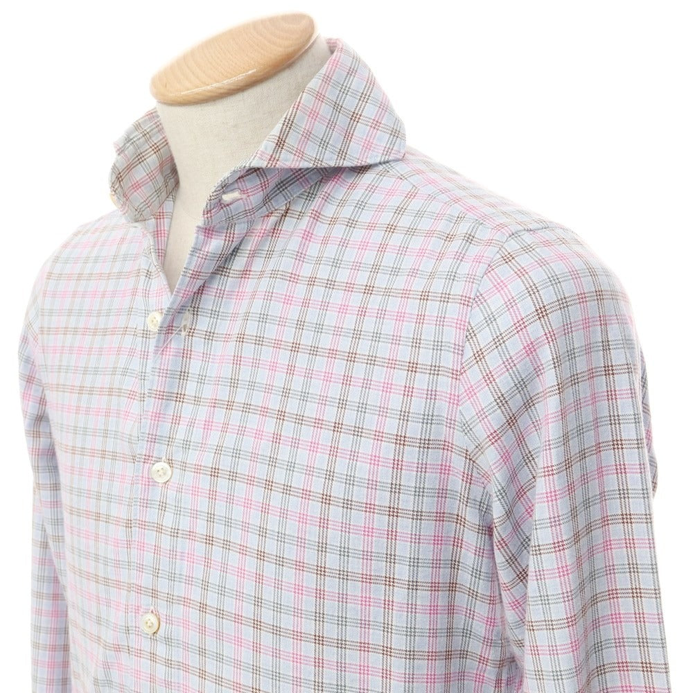 [Used] Finamore Cotton Flannel Check Horizontal Collar Shirt Light Blue x Pink [37] [Condition Rank C] [Men&