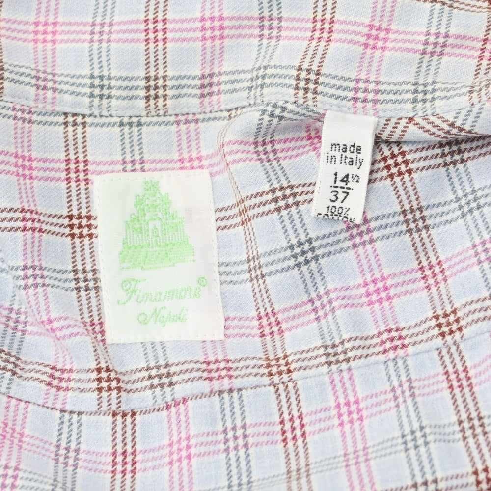 [Used] Finamore Cotton Flannel Check Horizontal Collar Shirt Light Blue x Pink [37] [Condition Rank C] [Men&