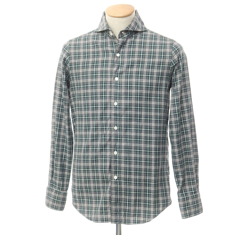 [Used] Finamore Cotton Flannel Check Horizontal Collar Shirt Gray x Dark Green [S] [Condition Rank C] [Men&