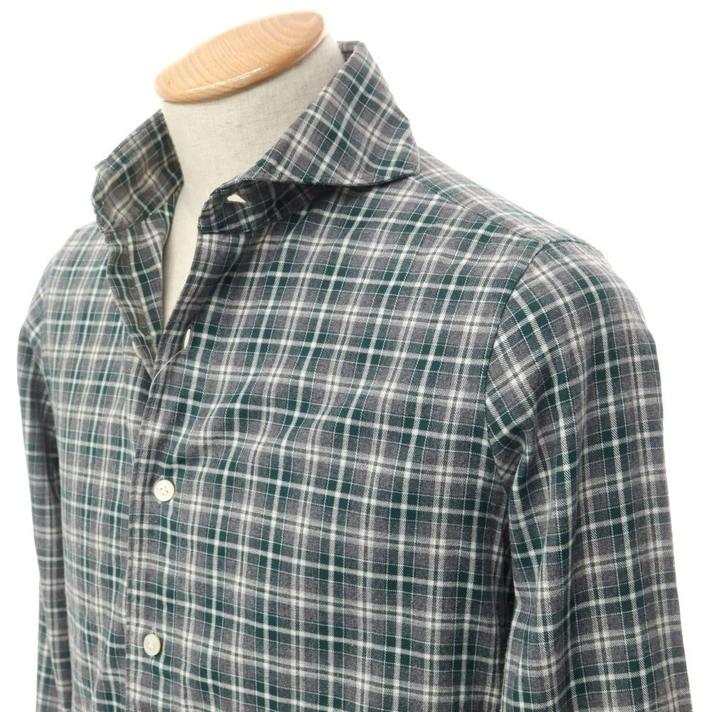 [Used] Finamore Cotton Flannel Check Horizontal Collar Shirt Gray x Dark Green [S] [Condition Rank C] [Men&