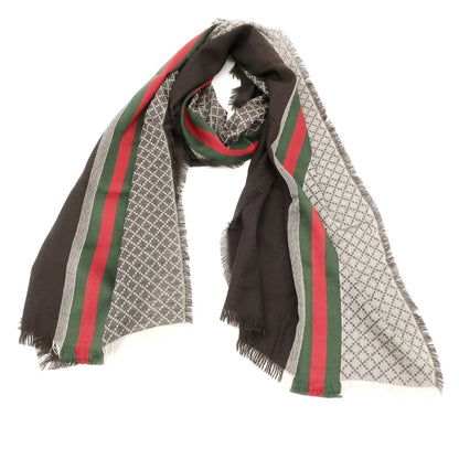 【中古】グッチ GUCCI ウールシルク ストール ブラウンxホワイト【 状態ランクC 】【 ユニセックス 】