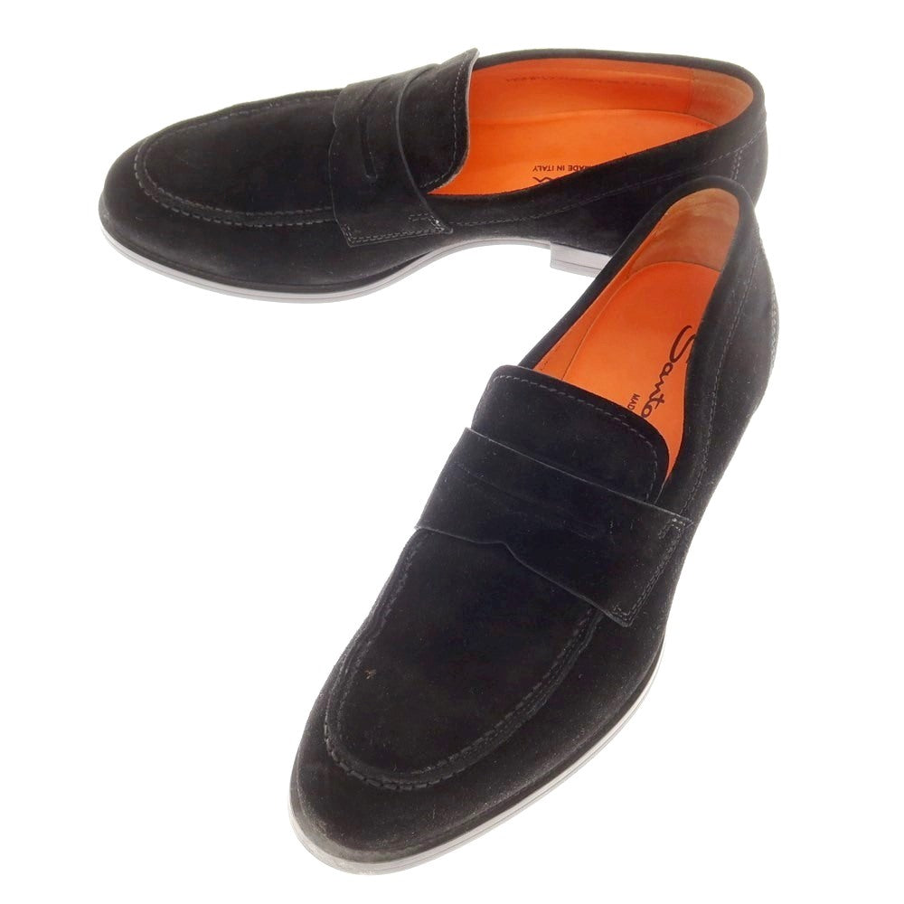 【中古】サントーニ Santoni スエード コインローファー ブラック【 8 1/2 】【 状態ランクB 】【 メンズ 】