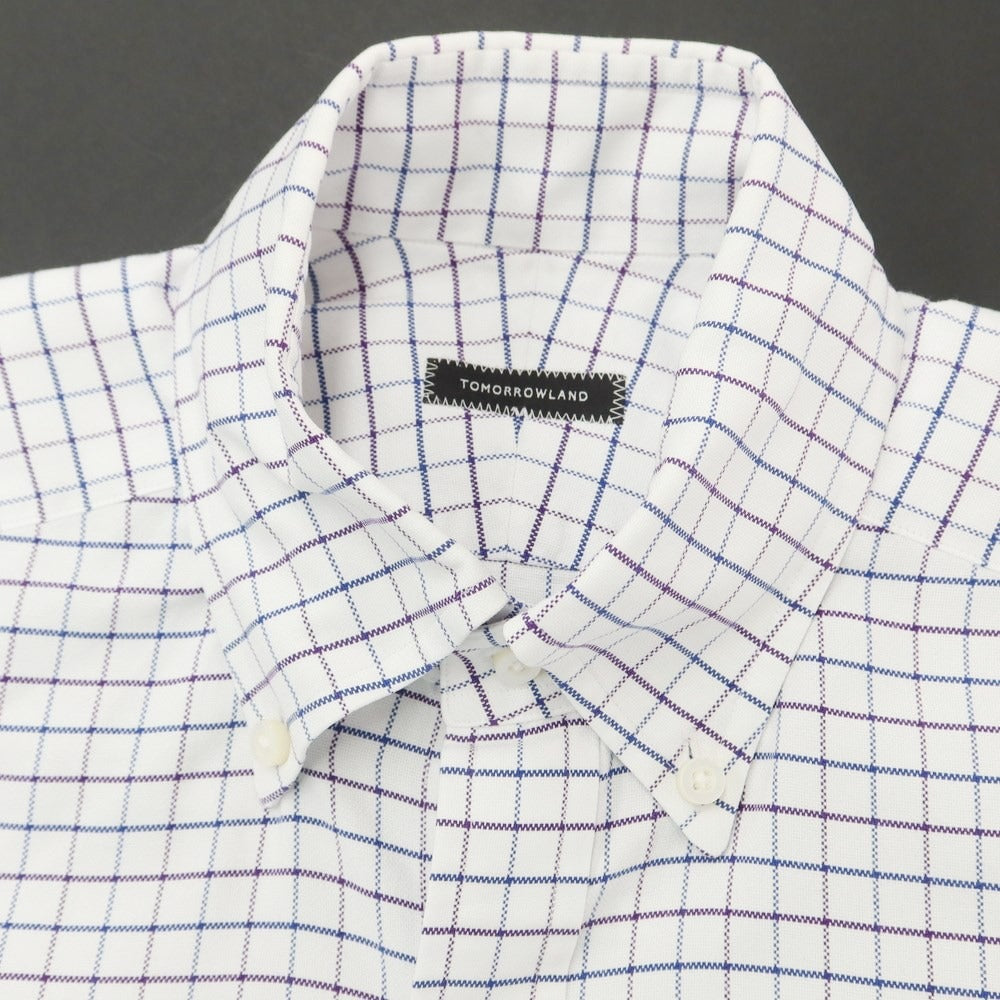 [Used] TOMORROWLAND Oxford cotton check BD short sleeve shirt White x purple [SMALL] [Condition rank B] [Men&