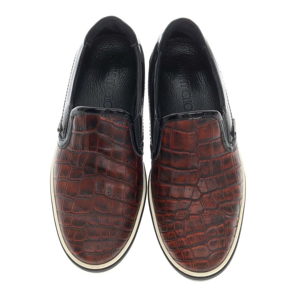 [Used] JIMMY CHOO Embossed Leather Patent Leather Sneakers Slip-on Brown [40] [Condition Rank B] [Men&