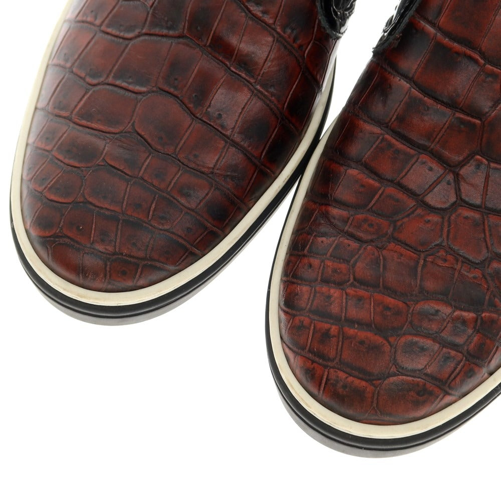 [Used] JIMMY CHOO Embossed Leather Patent Leather Sneakers Slip-on Brown [40] [Condition Rank B] [Men&