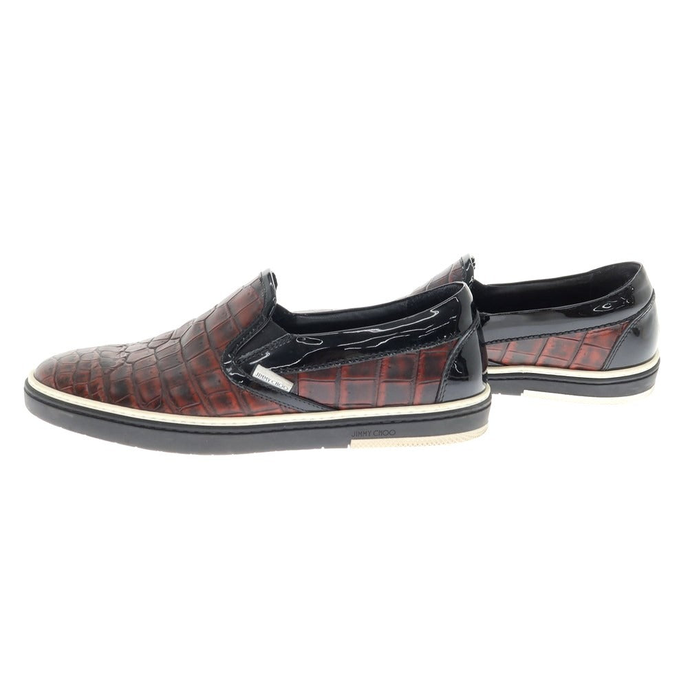 [Used] JIMMY CHOO Embossed Leather Patent Leather Sneakers Slip-on Brown [40] [Condition Rank B] [Men&