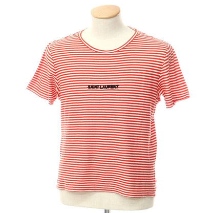 【中古】サンローランパリ SAINT LAURENT PARIS ハイゲージコットン 半袖ニットTシャツ レッドxオフホワイト【 XS 】【 状態ランクC 】【 メンズ 】
