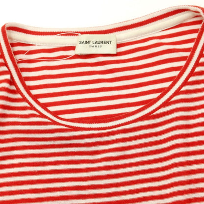 【中古】サンローランパリ SAINT LAURENT PARIS ハイゲージコットン 半袖ニットTシャツ レッドxオフホワイト【 XS 】【 状態ランクC 】【 メンズ 】