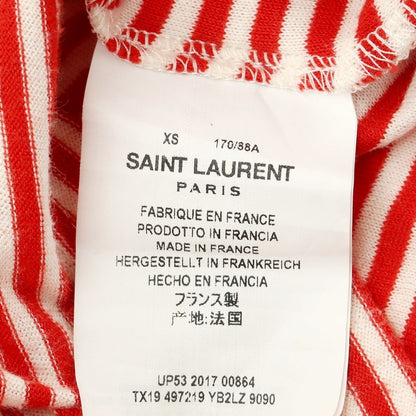 【中古】サンローランパリ SAINT LAURENT PARIS ハイゲージコットン 半袖ニットTシャツ レッドxオフホワイト【 XS 】【 状態ランクC 】【 メンズ 】