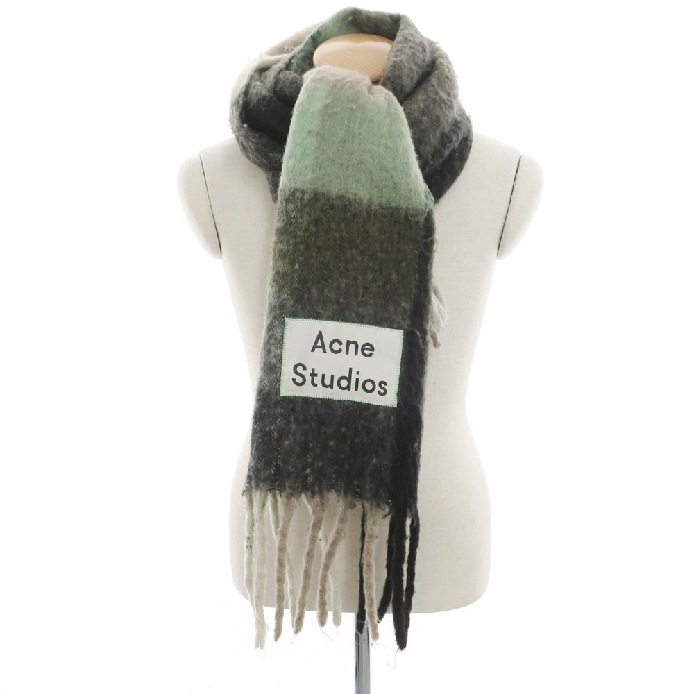 【中古】アクネストゥディオズ ACNE STUDIOS ウール系 チェック フリンジ マフラー グリーン系xベージュ【 状態ランクC 】【 ユニセックス 】