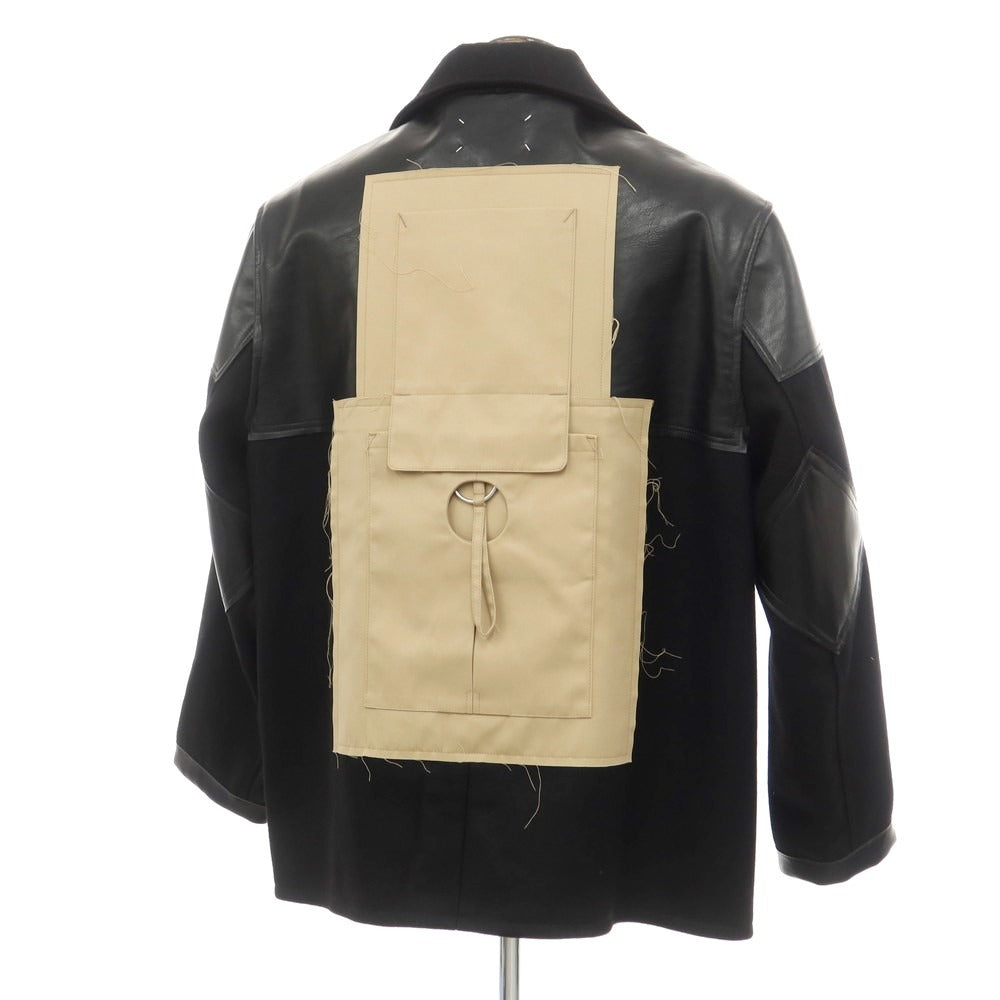 【中古】マルタンマルジェラテン Martin Margiela 10 ウールナイロン レザー 切替 その他コート ブラックxベージュ【サイズ52】【BLK】【A/W】【状態ランクB】【メンズ】【759069】