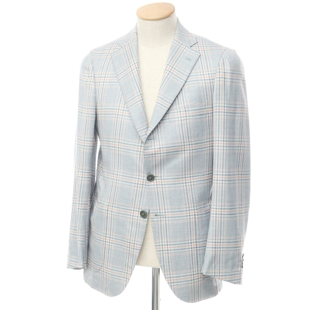 [Used] Luigi Borrelli Cashmere Silk Check Jacket Light Blue x Pink [44] [Condition Rank B] ​​[Men&