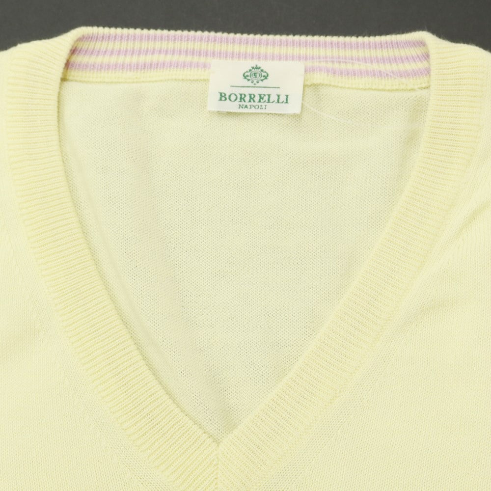 [Used] Luigi Borrelli Cotton V-neck pullover knit light yellow [Size 50] [YEL] [S/S] [Condition rank C] [Men&