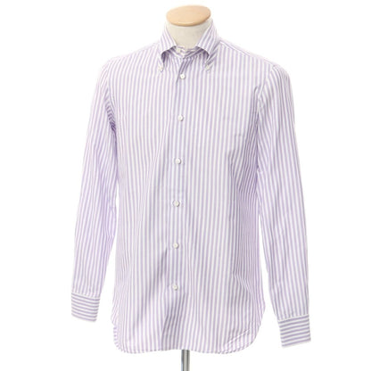 [Used] Luigi Borrelli Cotton Striped BD Shirt Purple x White [37] [Condition Rank C] [Men&