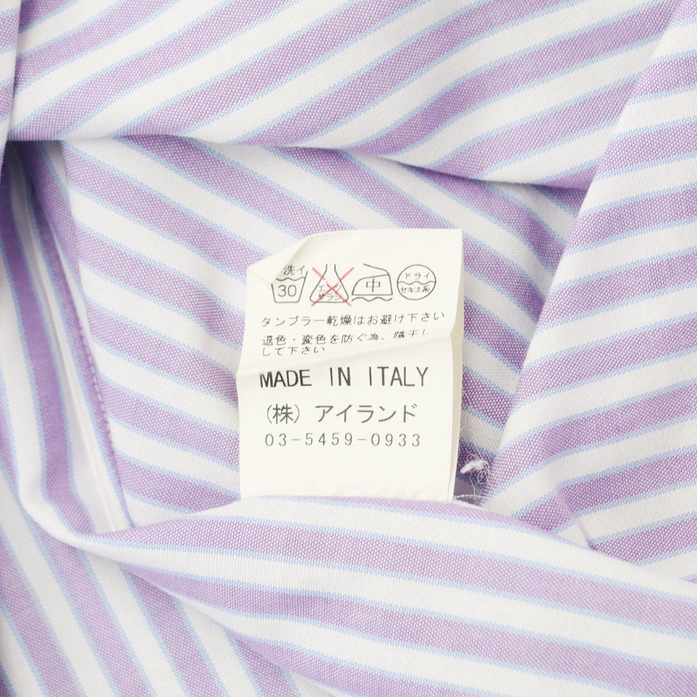 【中古】ルイジ ボレッリ Luigi Borrelli コットン ストライプ BDシャツ パープルxホワイト【 37 】【 状態ランクC 】【 メンズ 】