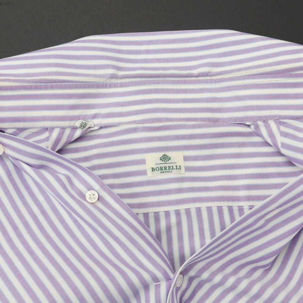 [Used] Luigi Borrelli Cotton Striped BD Shirt Purple x White [37] [Condition Rank C] [Men&