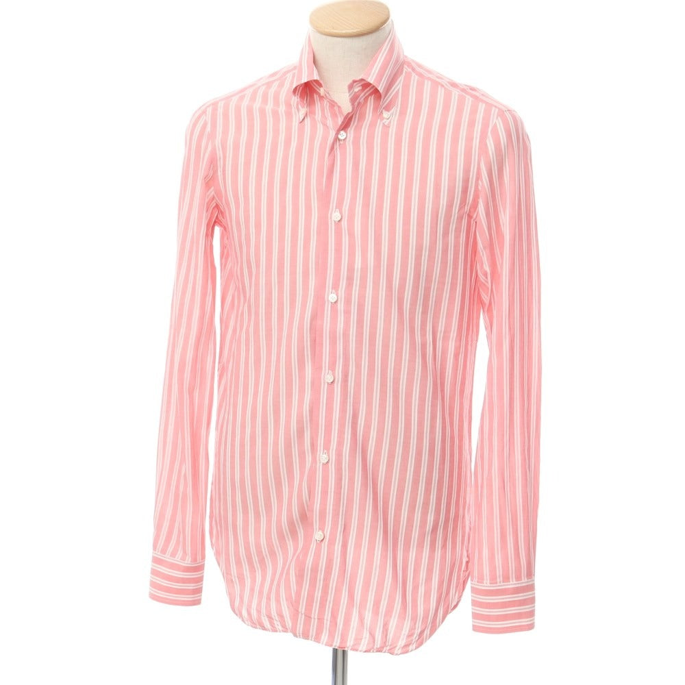 [Used] Luigi Borrelli Cotton Linen Striped BD Shirt Pink x White [37] [Condition Rank B] [Men&