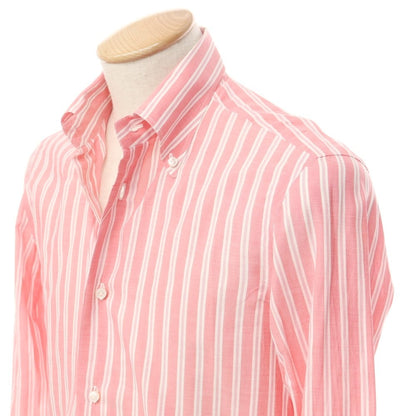 [Used] Luigi Borrelli Cotton Linen Striped BD Shirt Pink x White [37] [Condition Rank B] [Men&