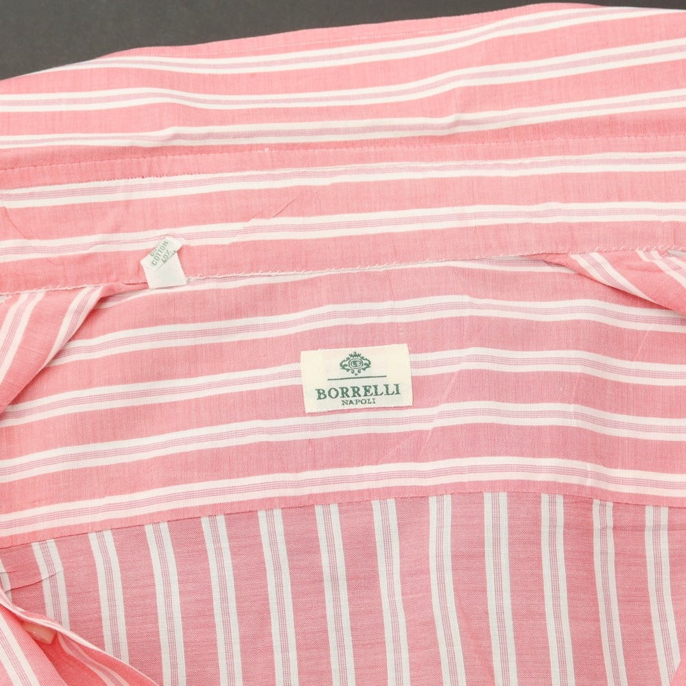 [Used] Luigi Borrelli Cotton Linen Striped BD Shirt Pink x White [37] [Condition Rank B] [Men&