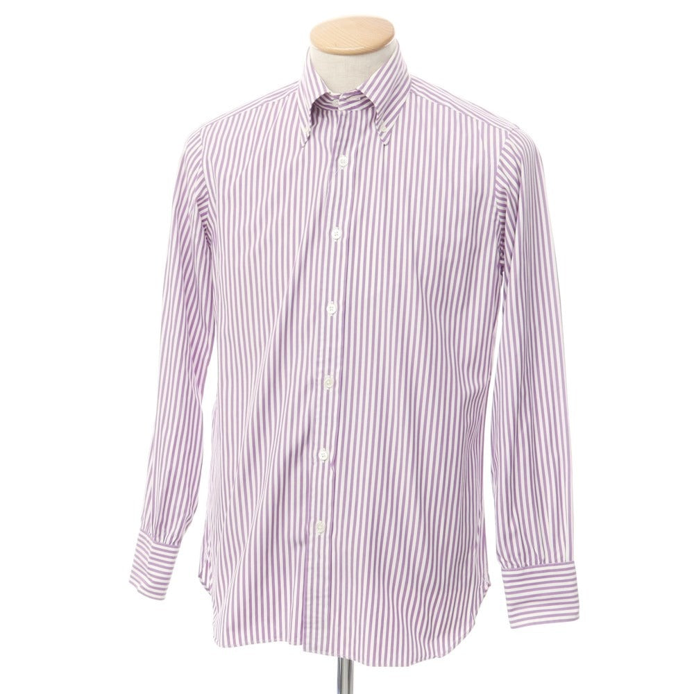 [Used] Batak House Cut Striped Button-down Dress Shirt White x Purple [14 1/2] [Condition Rank C] [Men&