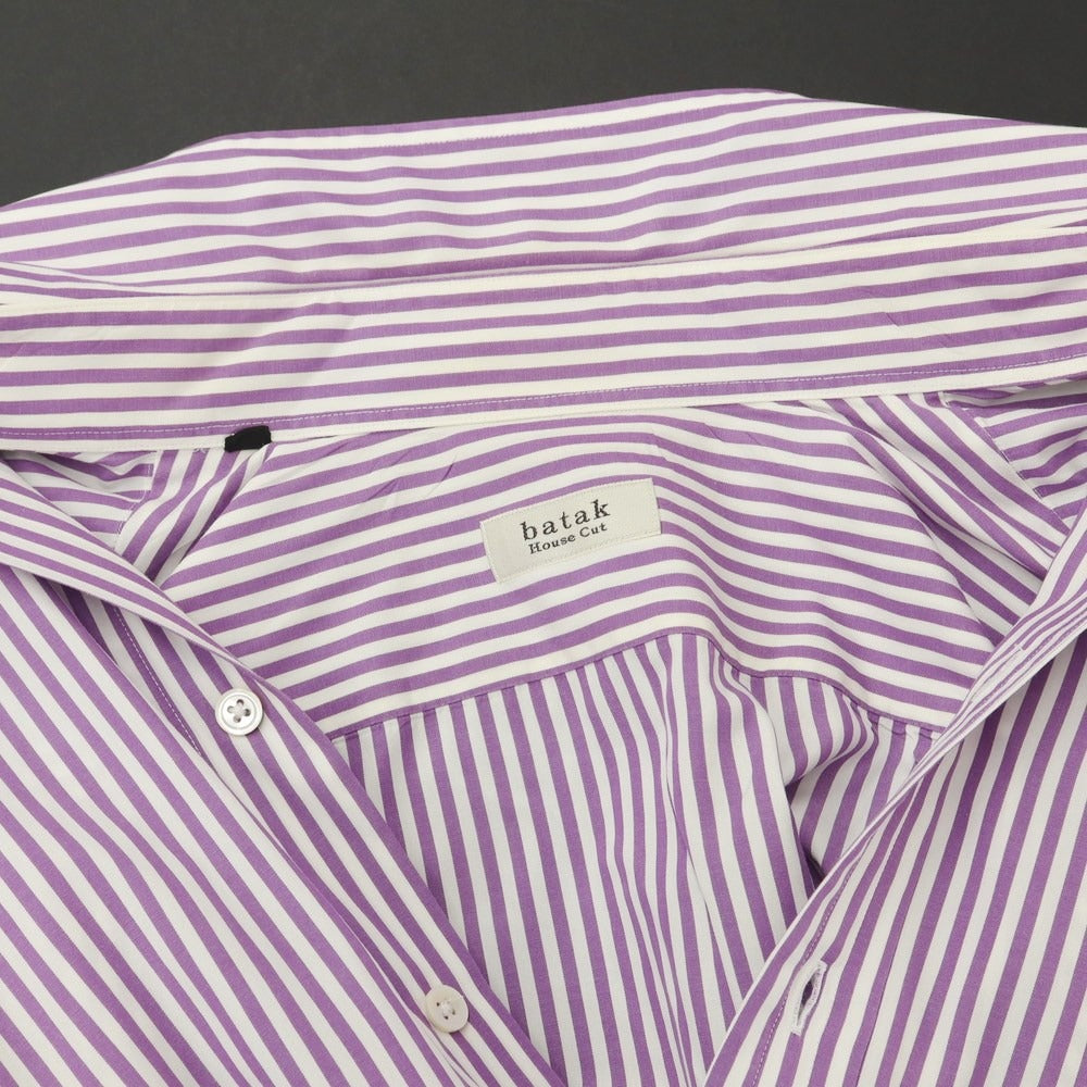 [Used] Batak House Cut Striped Button-down Dress Shirt White x Purple [14 1/2] [Condition Rank C] [Men&