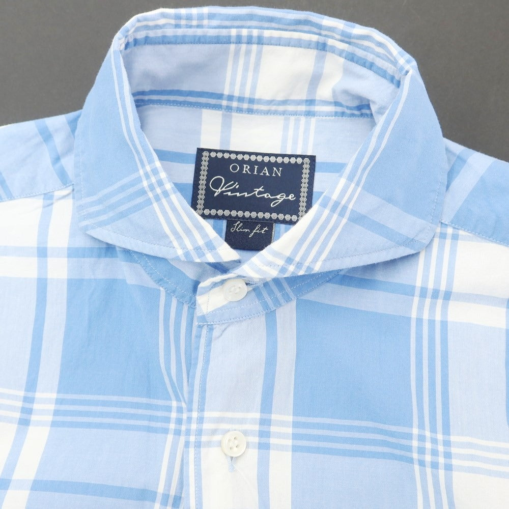 [Used] ORIAN Check Horizontal Collar Shirt Light Blue x White [XS] [Condition Rank B] [Men&