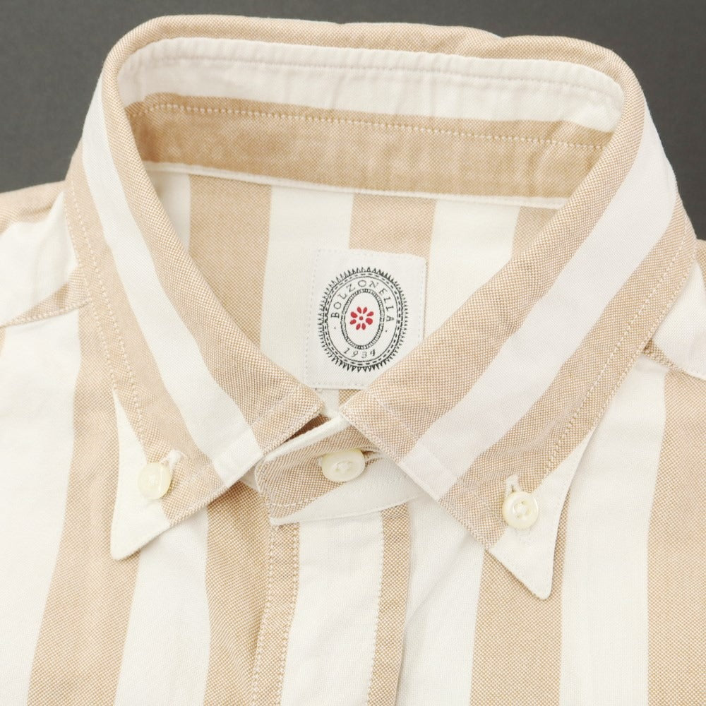 [Used] BOLZONELLA Striped Button-down Shirt White x Orange Brown [37] [Condition Rank B] [Men&