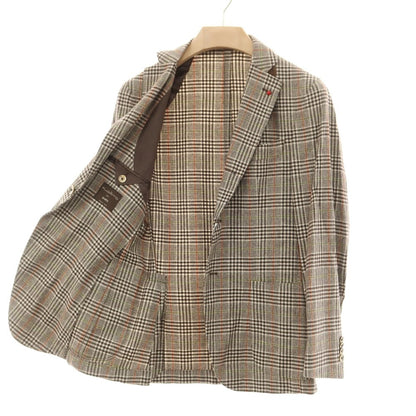[Used] FUGATO wool nylon check 3 button tailored jacket, ivory x dark brown [Size 42] [BRW] [A/W] [Condition Rank B] [Men&