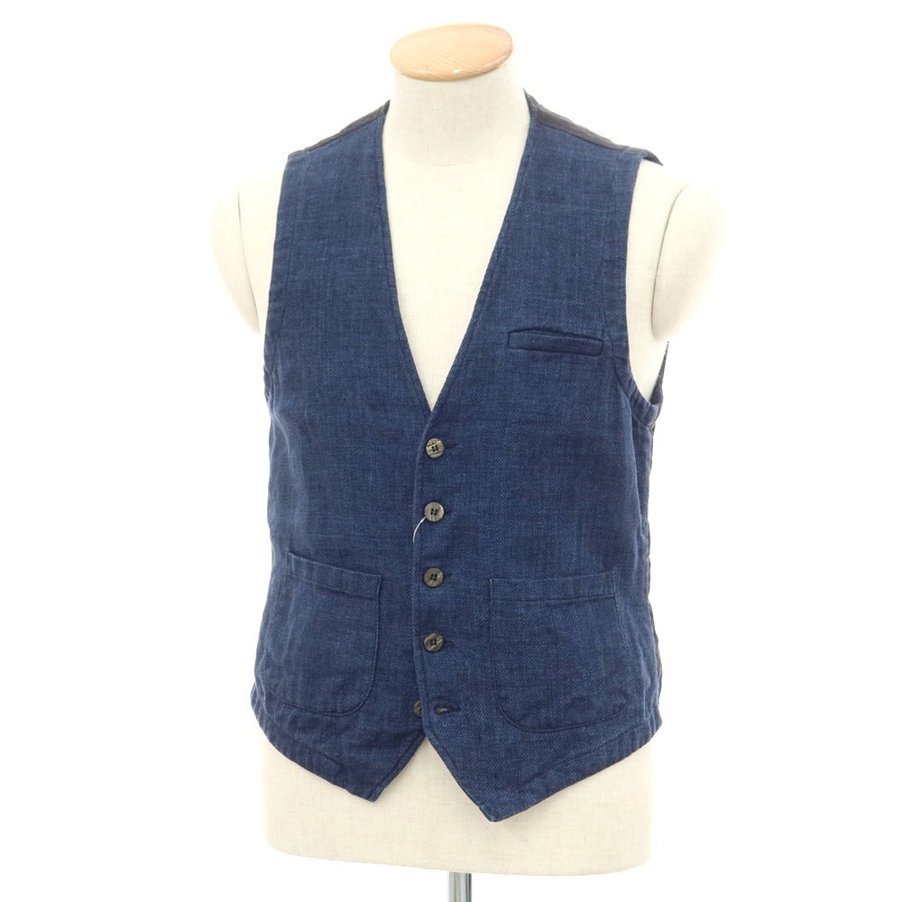 [Used] MESSAGERIE Linen Cotton Vest Casual Gilet Navy [Size 44] [NVY] [S/S] [Condition Rank C] [Men&