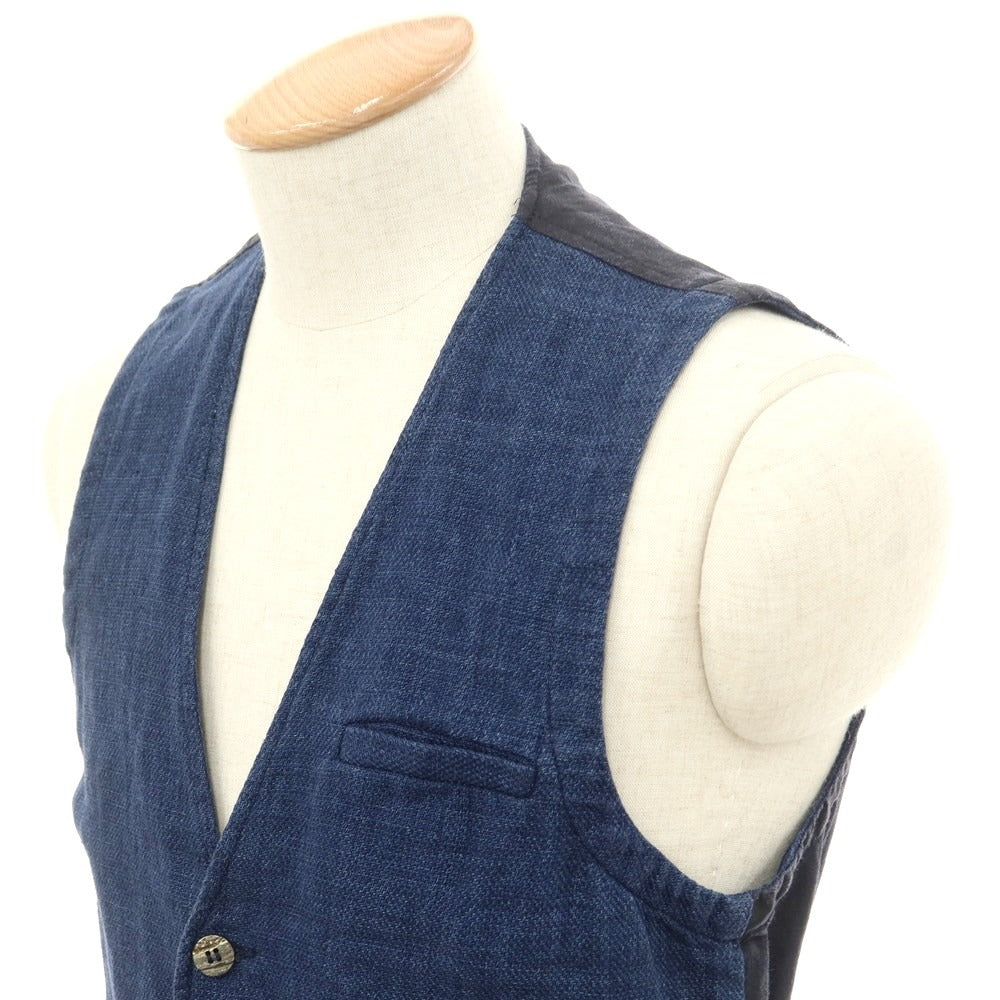 [Used] MESSAGERIE Linen Cotton Vest Casual Gilet Navy [Size 44] [NVY] [S/S] [Condition Rank C] [Men&