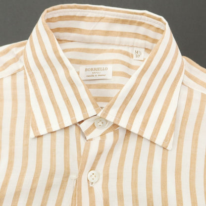 [Used] BORRIELLO Cotton Linen Semi-Wide Collar Casual Shirt White x Orange Brown [37] [Condition Rank B] [Men&