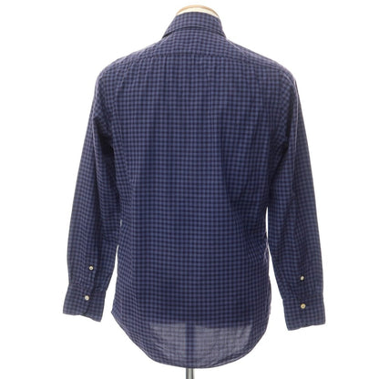 [Used] Finamore Cotton Check Horizontal Collar Casual Shirt Navy [S] [Condition Rank C] [Men&