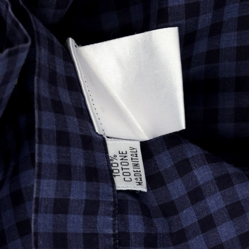 [Used] Finamore Cotton Check Horizontal Collar Casual Shirt Navy [S] [Condition Rank C] [Men&