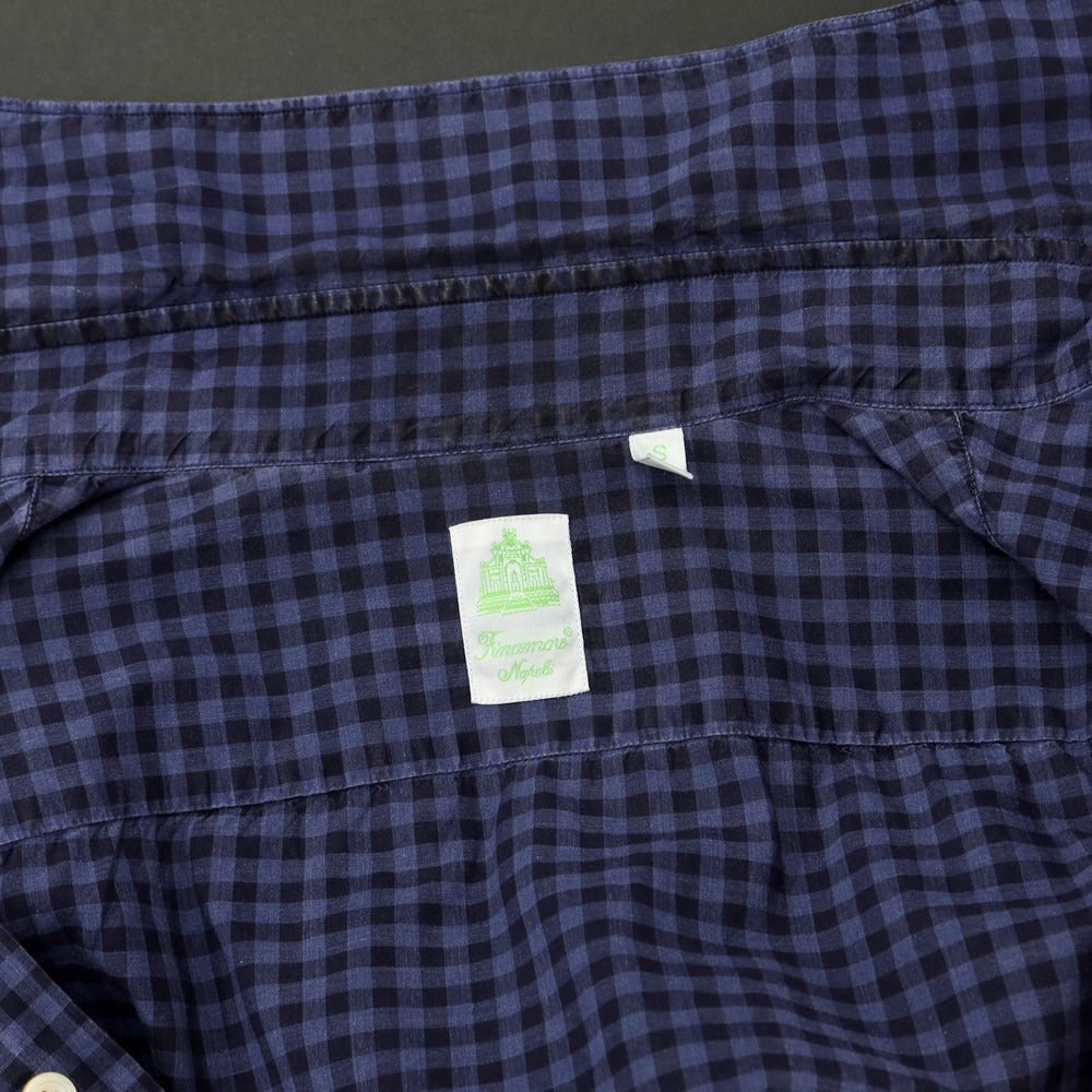 [Used] Finamore Cotton Check Horizontal Collar Casual Shirt Navy [S] [Condition Rank C] [Men&