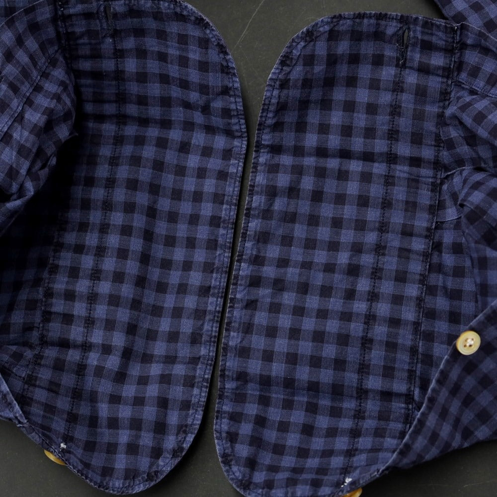 [Used] Finamore Cotton Check Horizontal Collar Casual Shirt Navy [S] [Condition Rank C] [Men&